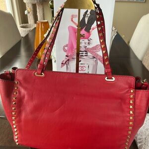 Valentino Garavani Red Studded Handbag comes w Studded Crossbody Strap